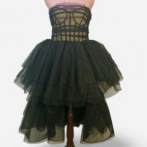 Goth Corset Dress Gown Black Nude Glam Tulle Tiered - Paula NBD $388 Size Medium